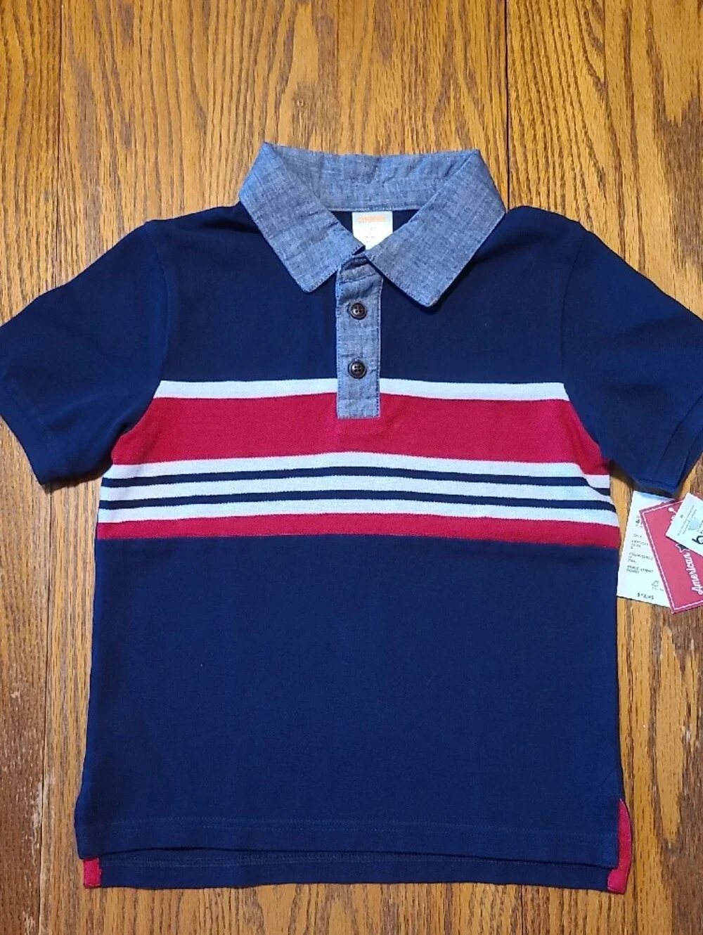 Gymboree NWT Navy Polo with Red, White and Chambray Collar - Size 4T